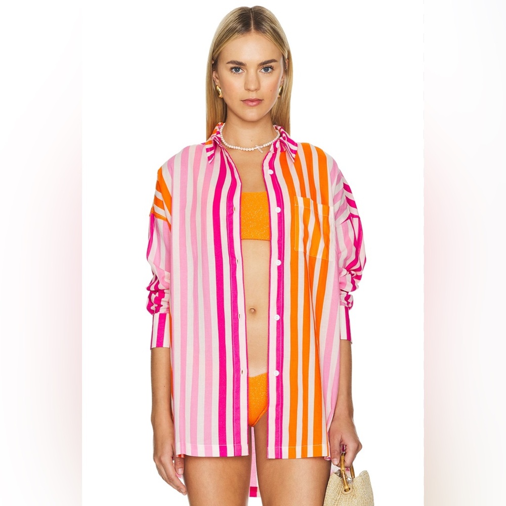 BEACH RIOT Alexa Top in orange pink Sunset Stripes size L / XL